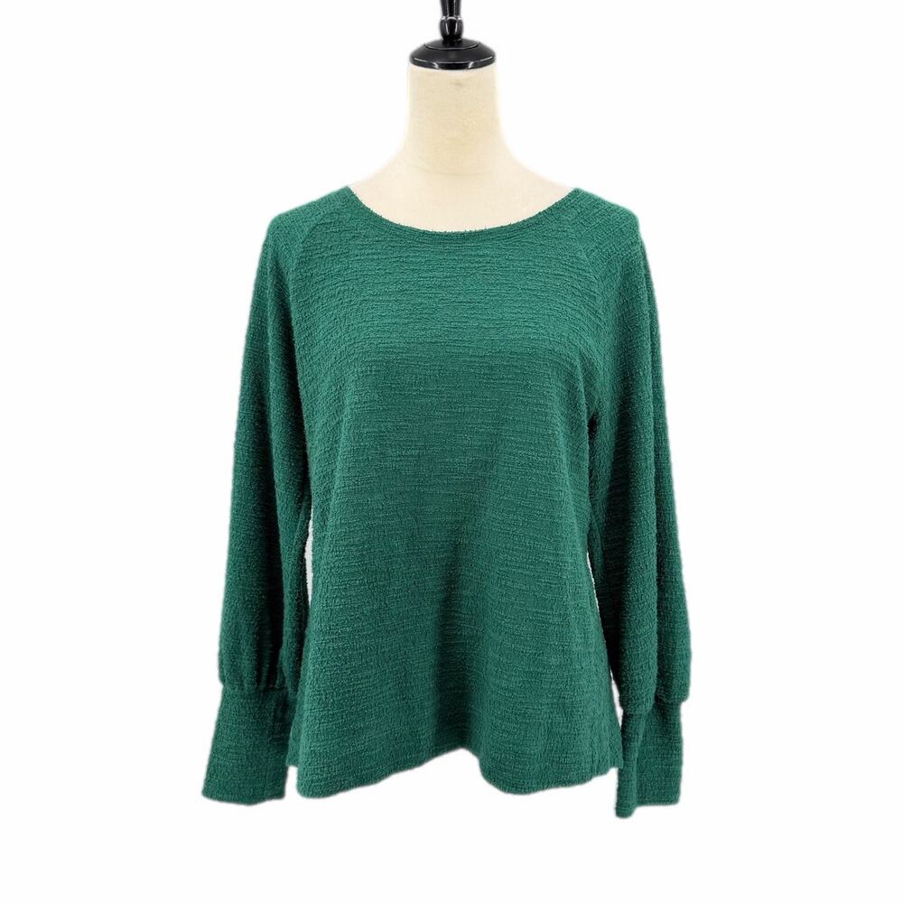 Anthropologie Dark Green Satin Bow Back Textured Dramatic Coquette Blouse Top
